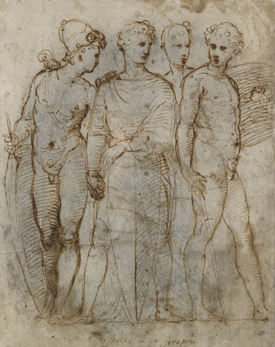 Gruppe von Kriegern (Donatellos St. Georg in Orsanmichele in der Mitte) von Raffaello Sanzio Raphael